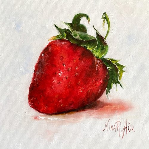Strawberry Original Oil Painting Still Life Fruit Kitchen Decor by Nina R. Aide