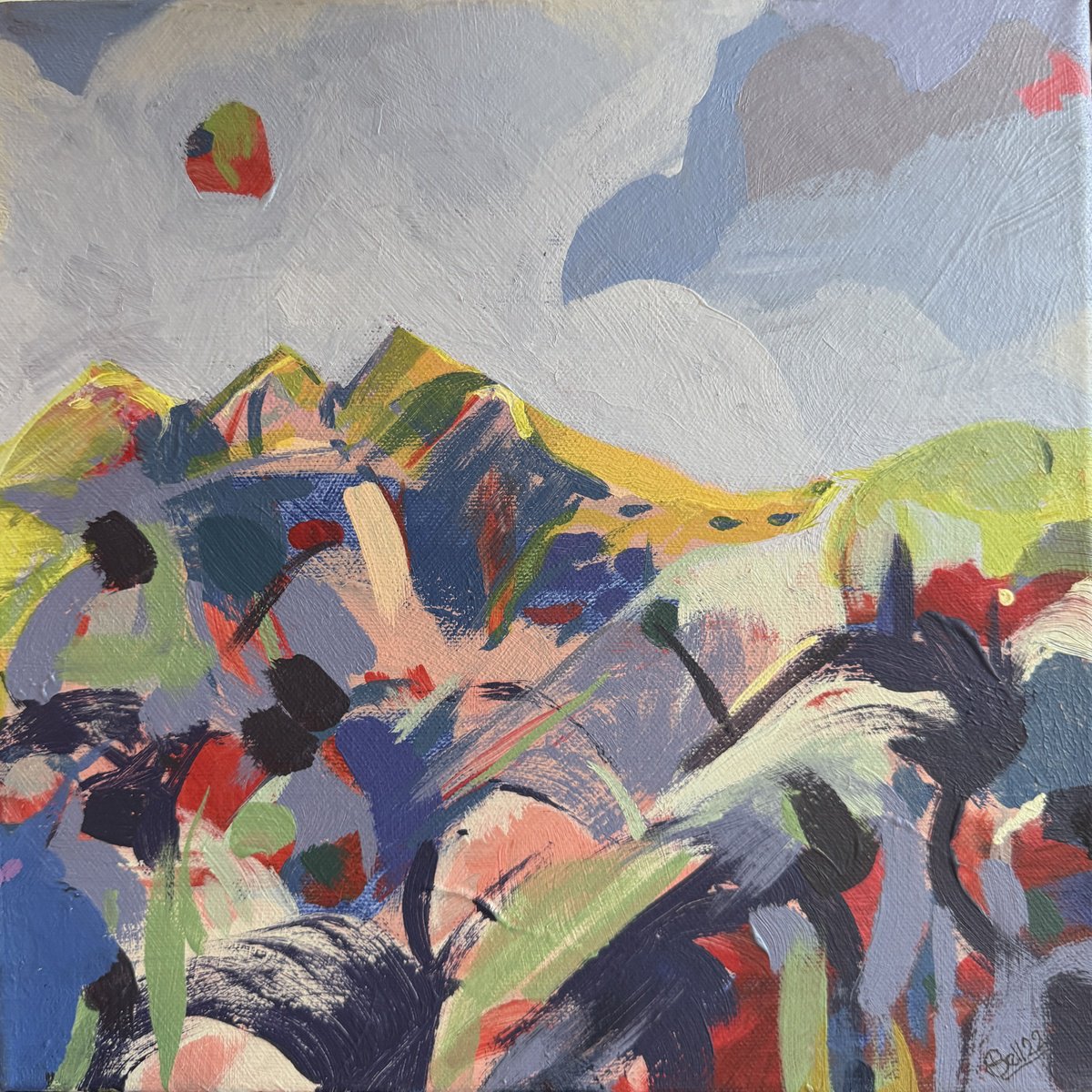 Impressionistic Landscape Acrylic Painting By Hanna Bell, 10 X 10, Strawberry Landscape, Original Artwork