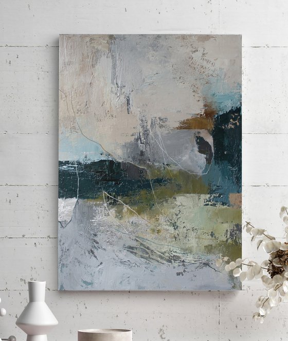"Fall"  Abstract blue gray green art
