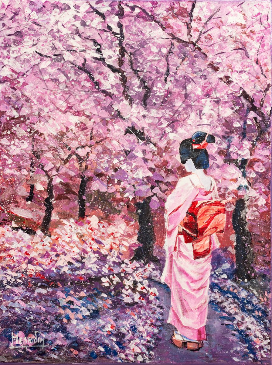 Impressionistic Portrait Acrylic Painting By Aleksandr Neliubin, 12 X 16, Blooming Cherry, Original Artwork