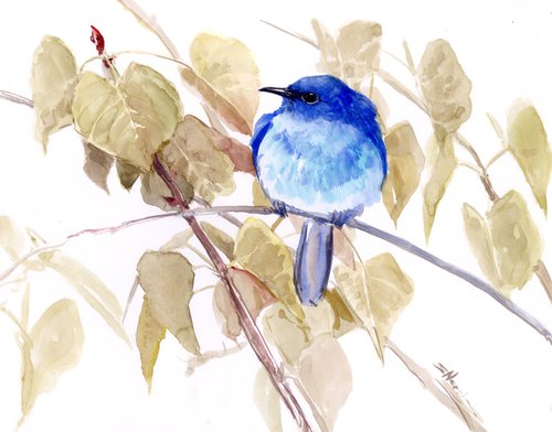 Mountain Bluebird and Autumn Tree by Suren Nersisyan