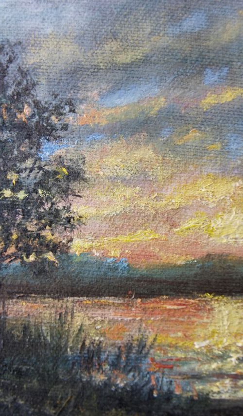 River Sundown - 5X7 oil by Kathleen McDermott