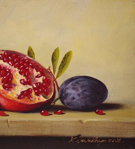 Still Life, Fruits, Pomegranate, Original oil Painting, Classic Art, Handmade painting, One of a Kind