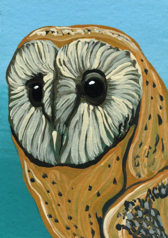 ACEO ATC Original Miniature Painting Barn Owl Bird Wildlife Art-Carla Smale