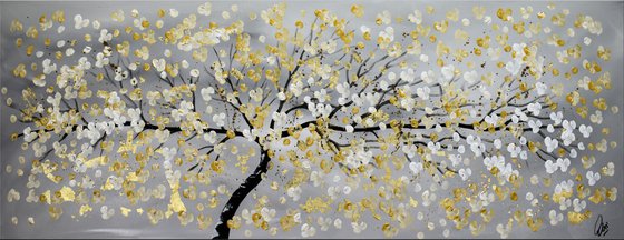 Golden Day II -  acrylic abstract painting cherry blossoms nature painting framed canvas wall art