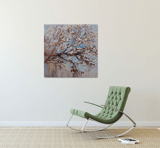 Blooming tree Original impasto oil painting