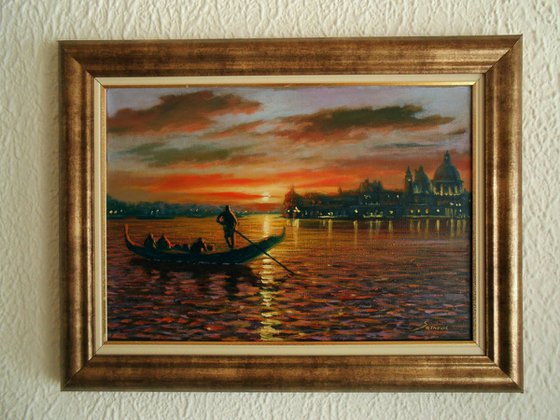 VENICE DUSK, oil on canvas  ORIGINAL PAINTING,  DISCOUNT PRICE,  MODERN VENICE SCENE