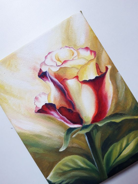 Rose flowers painting, floral wall art, small gift for woman