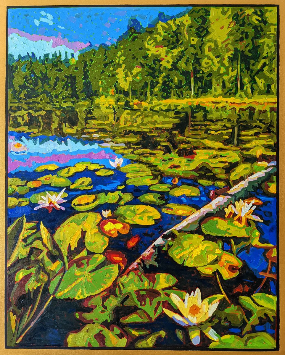 Impressionistic Landscape Oil Painting By Irinagoldenfish, 31 X 39, Water Lilies On A Forest Lake, Original Artwork