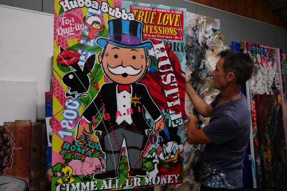 Hubba Bubba Banker 140cm x 100cm Monopoly Man Textured Urban Pop Art