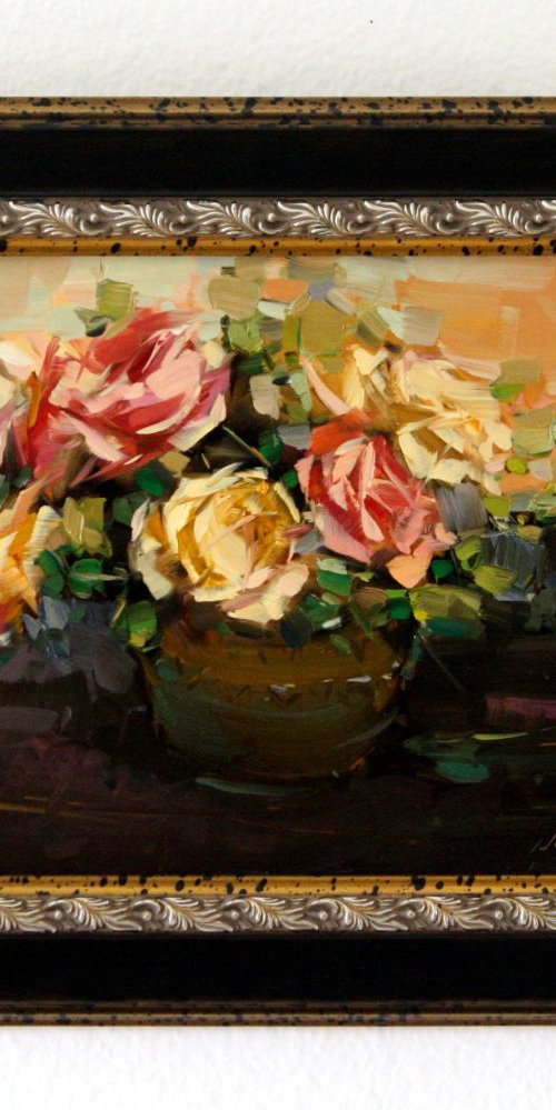 Vase of Roses Handmade oil Painting Framed Ready to hang Signed One of a Kind by Vahe Yeremyan