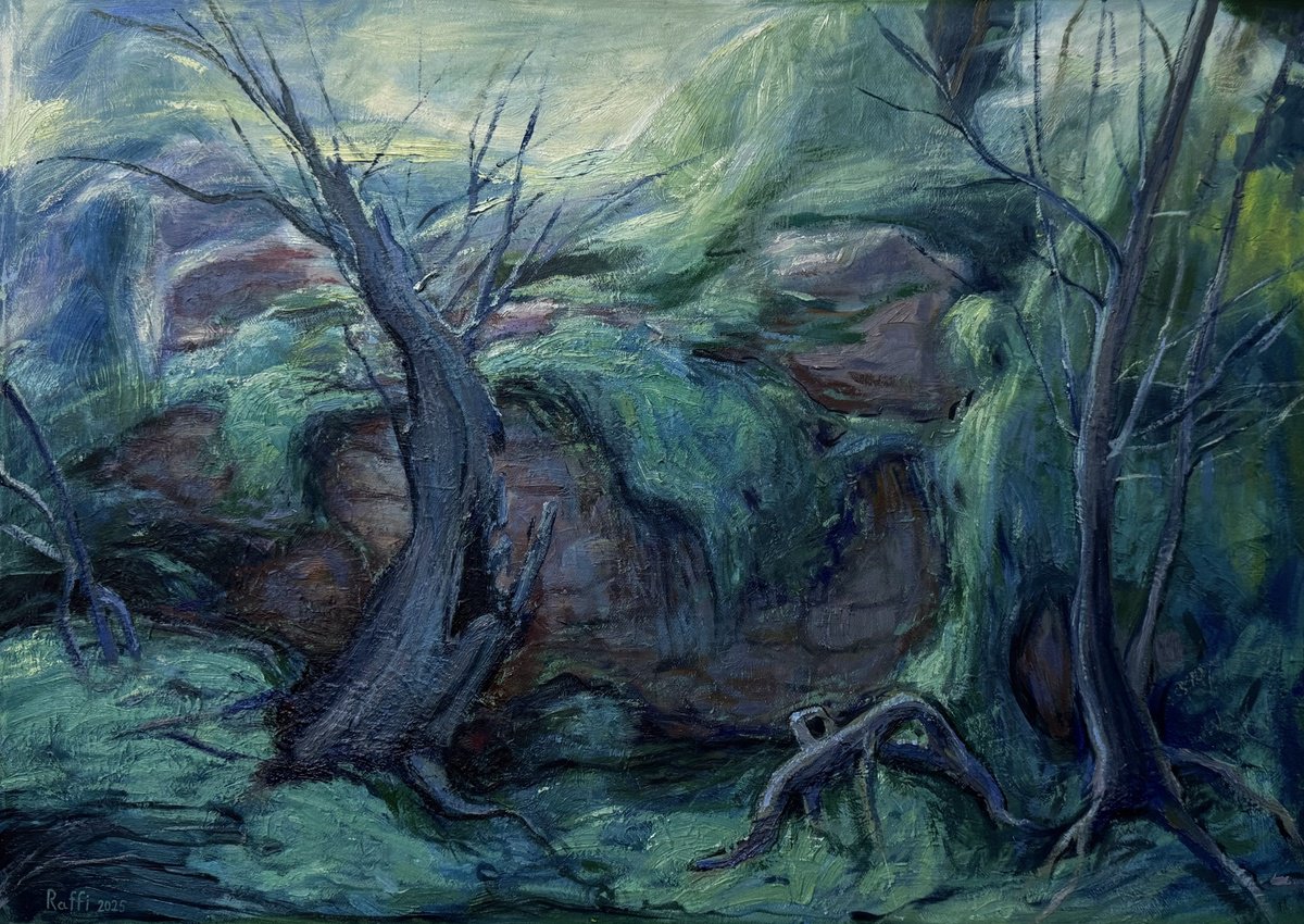 Expressive Landscape Oil Painting By Raffi Ghazaryan, 28 X 20",