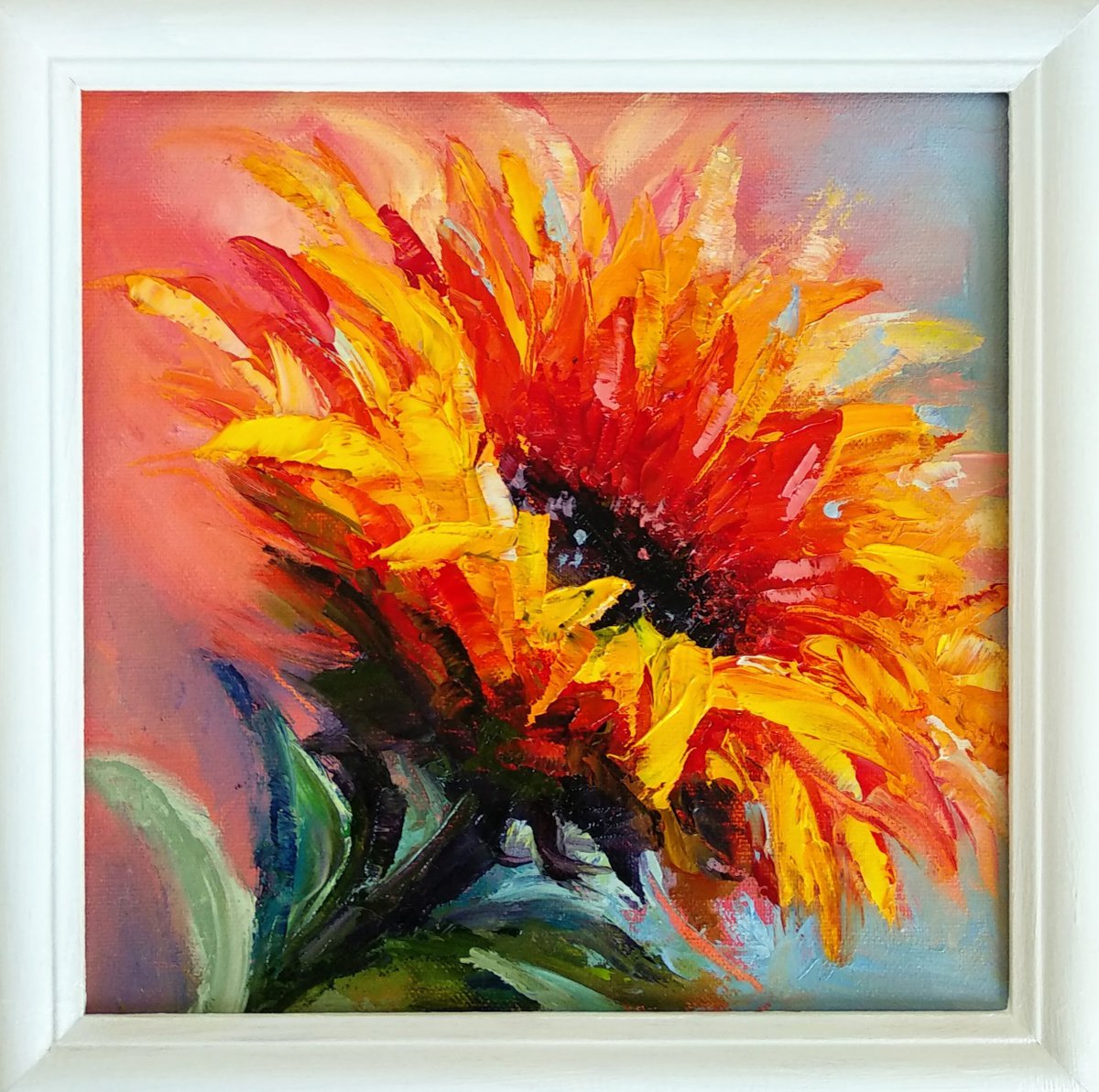 Sunflower Floral Art Blooming Flowers Framed and Ready to Hang by Anastasia Art Line