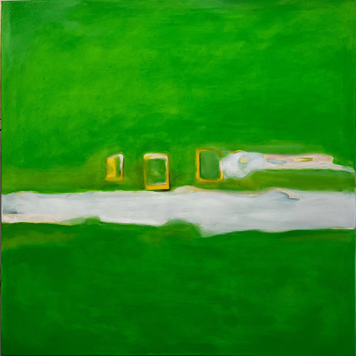 Abstract Landscape Oil Painting By Romuald Mulk Musiolik, 39 X 39", Elk Ranch Composition, Original Artwork