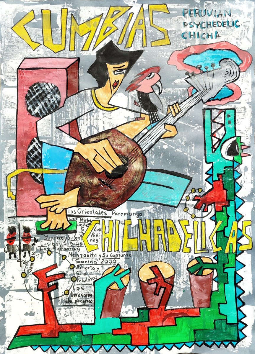 Urban And Pop Portrait Acrylic Painting By Gurgen Arutunyan, 20 X 28, Peruvian Psyhodelic Chicha, Original Artwork