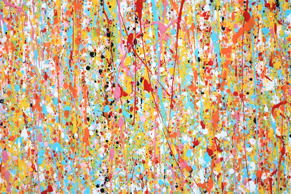 Abstract Landscape Acrylic Painting By Isabelle Pelletane, 39 X 39, Colorful Rain, Original Artwork