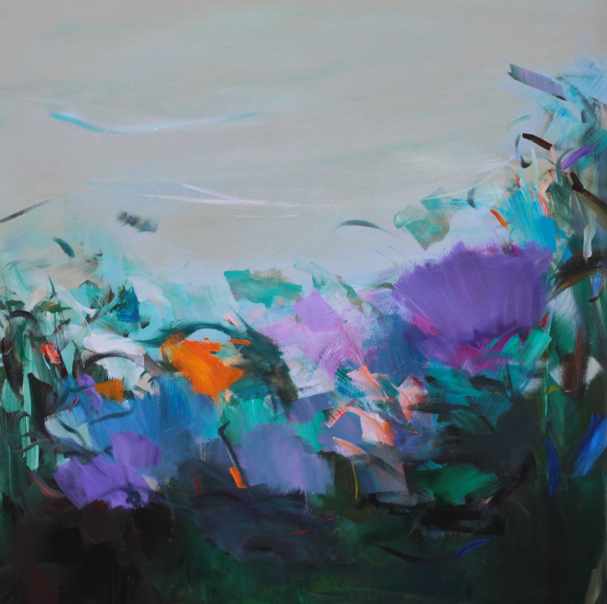 Expressive Landscape Acrylic Painting By Ute Laum, 39 X 39", Wild North Ii, Original Artwork