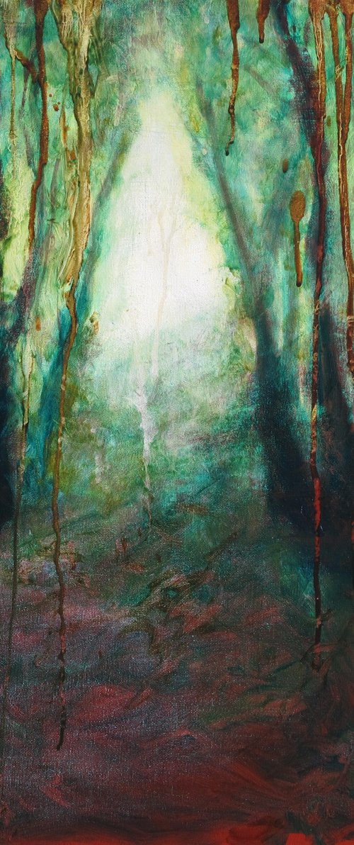 The emerald forest - oil painting - woodland landscape by Fabienne Monestier