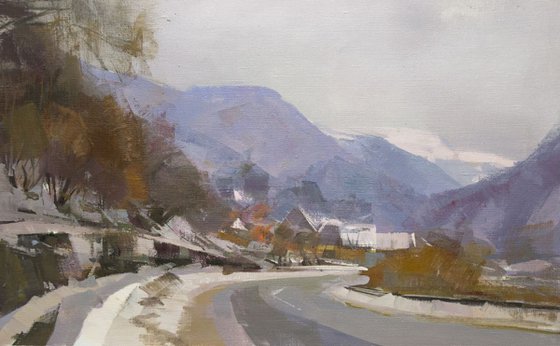 Winter landscape painting - Mountainous Roof