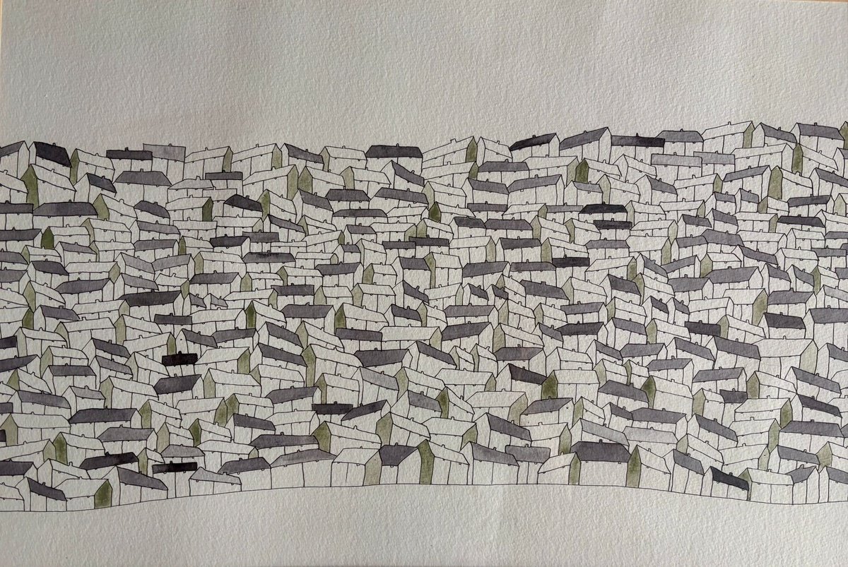 Illustrative Watercolour , Homes I By Simon Beesley, 24 X 16, Artwork For Sale On Artfinder