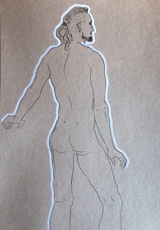 Naked man from the back - Erotic sketch - Nude man drawing - Sensual gift for Valentine's Day.