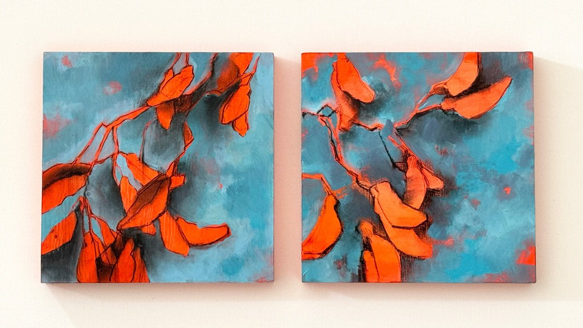 Abstract Botanical Painting By Sophie Rodionov, 8 X 8", Inner Fire, Original Artwork