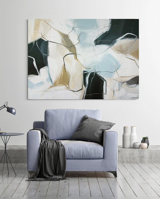 "Dream" Light blue black abstract art