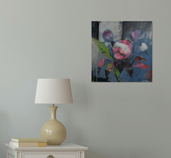 Pink-white peonies flower art