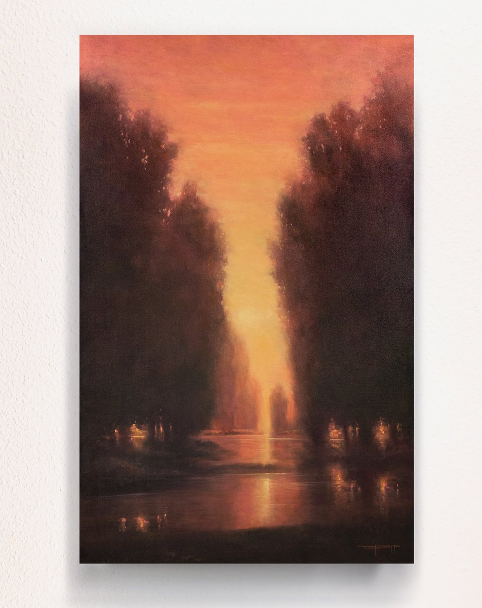 Glowing Reflections, Innes style impressionist sunset landscape