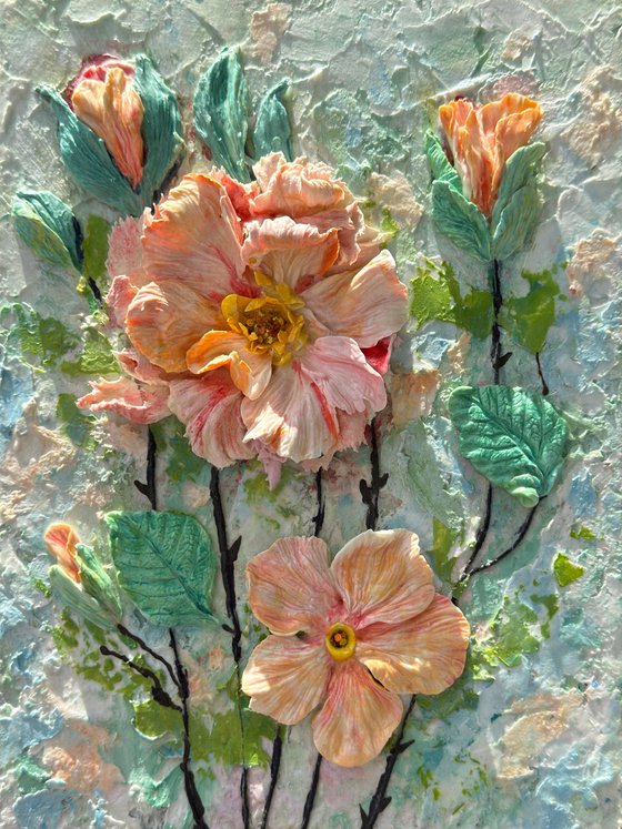 3D Sculptural Floral Relief Art