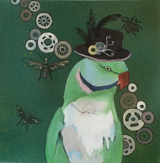Steampunk- green parrot