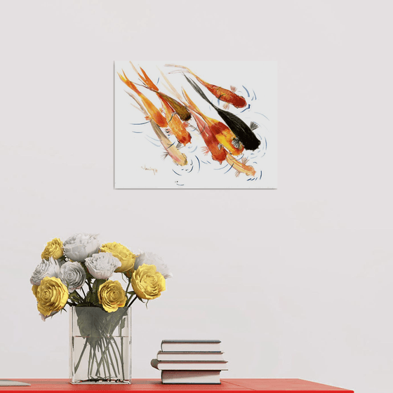 9 Koi fish, feng shui art