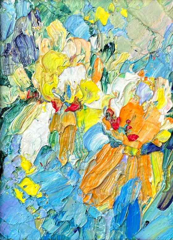 Irises in a yellow dress