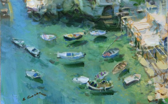 Original Oil Painting on Canvas "Boats in Capri"