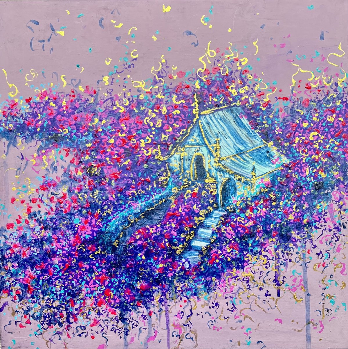 Expressive Landscape Acrylic Painting By Aasiri Wickremage, 16 X 16, A Moment In Blossom, Original Artwork