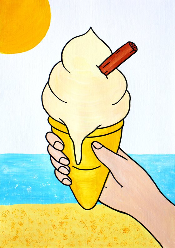 Ice Cream with Flake Pop Painting on A4 Paper (Unframed)