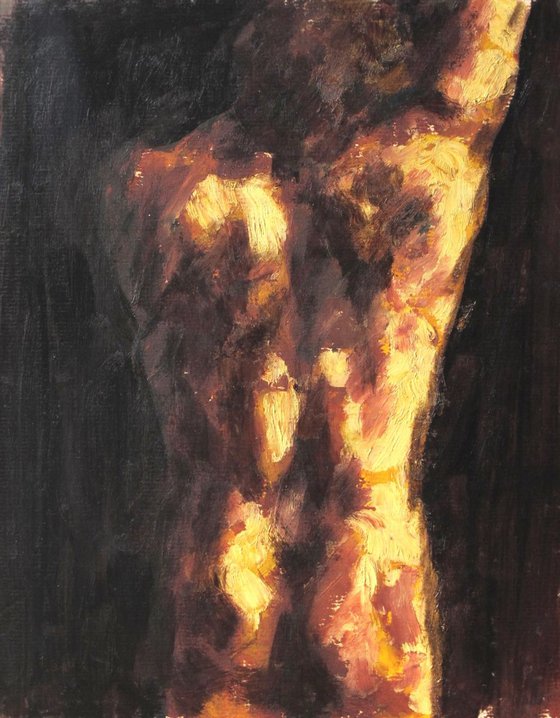 Male nude study - small size sketch oil painting on artist cardboard 20X25 cm