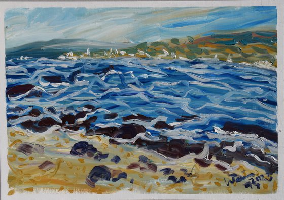 Secluded beach - Set of 2 paintings - Playa de Cala Sardina, Manilva