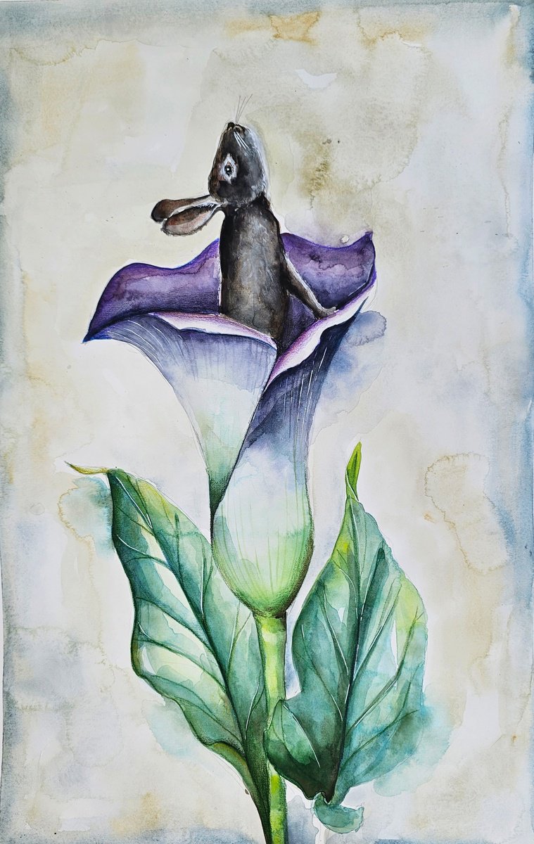 Inside. Little rabbit and flower. by Evgenia Smirnova