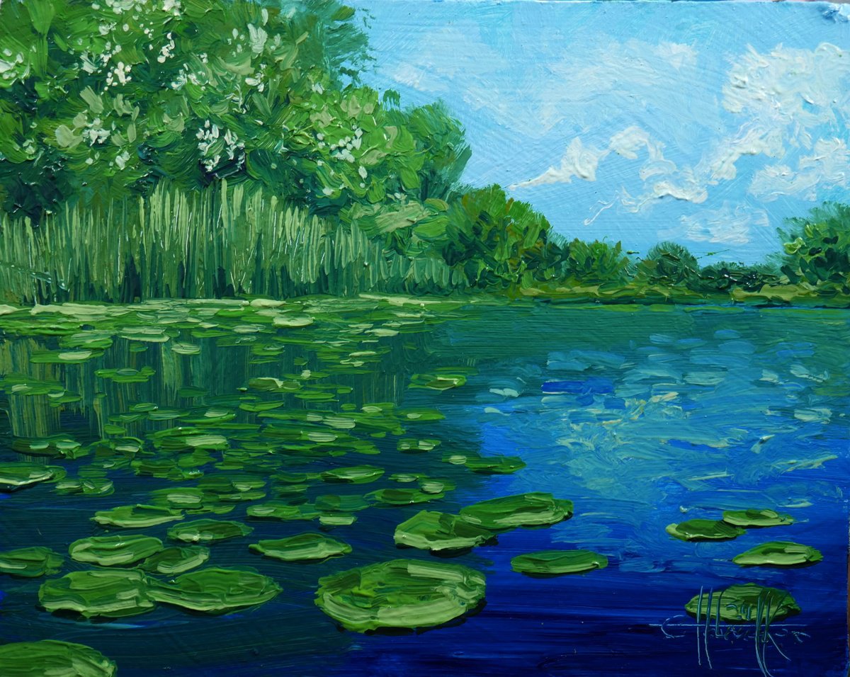 Impressionistic Landscape Oil Painting By Eugene Gorbachenko, 11 X 9, In The Swamp, Original Artwork