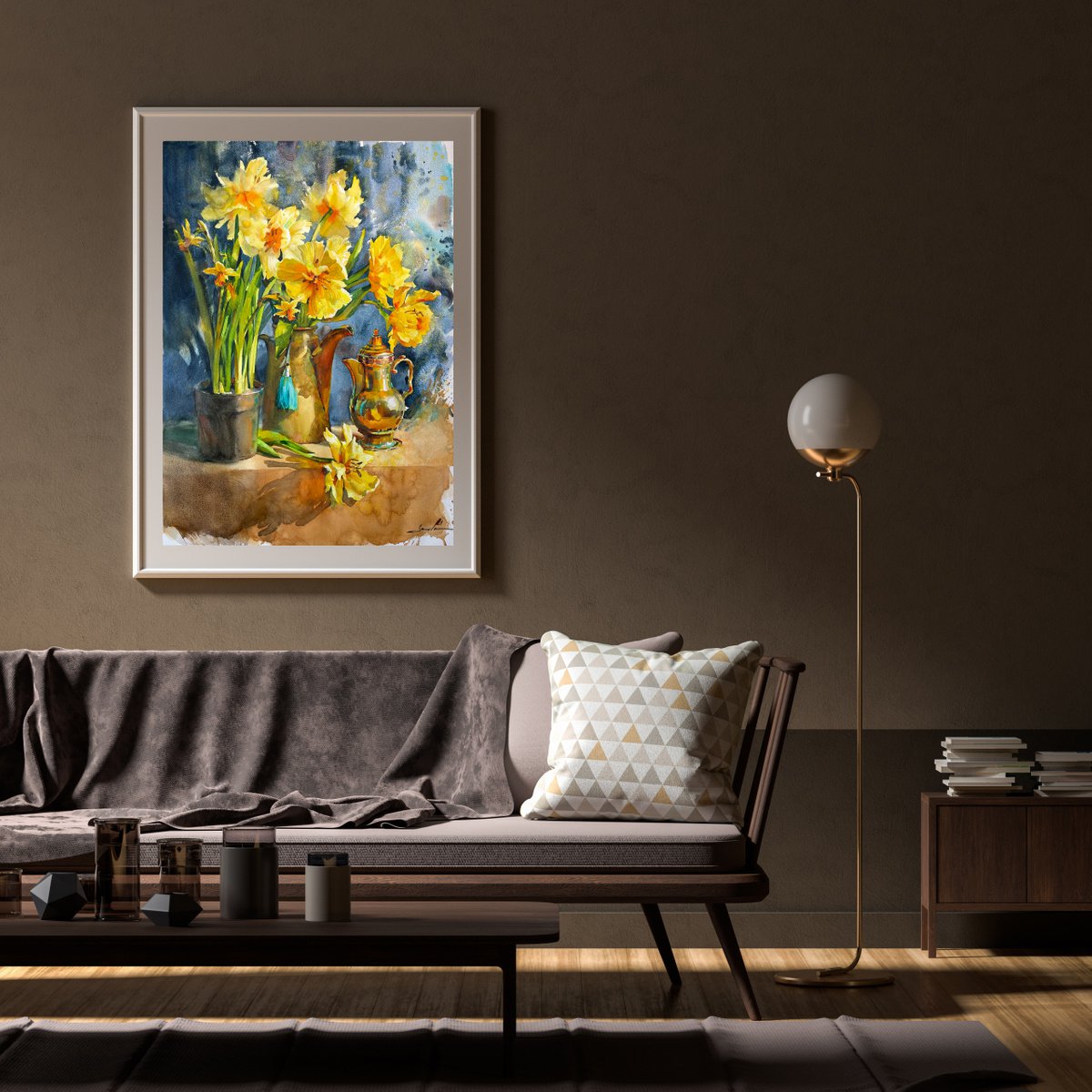 Yellow tulips - watercolor flowers painting by Samira Yanushkova