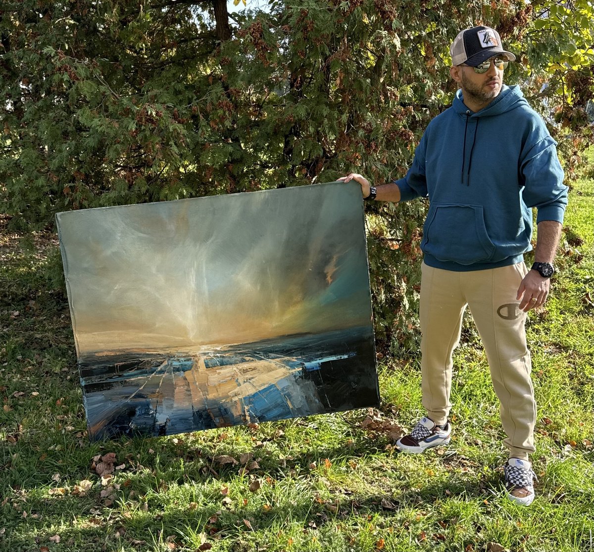 Abstract Landscape Acrylic Painting By Ivan Grozdanovski, 49 X 39, Mystery Of Blue Fields - 2, Original Artwork