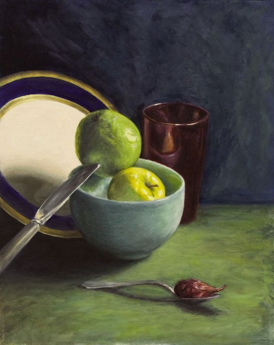 Still lIfe with Apples, Knife, and Shallot