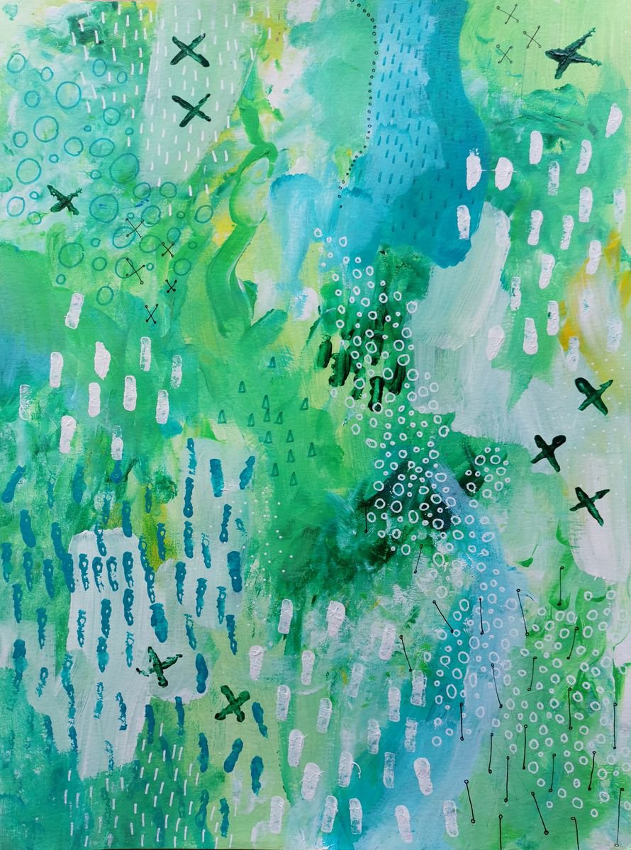 Green abstract on A3 paper by Bex Parker