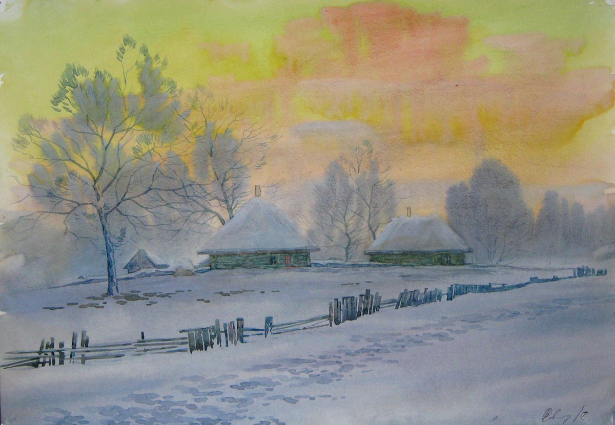 Impressionistic Landscape Watercolour By Valeriy Savenets-1, 16 X 12", Frosty, Original Artwork