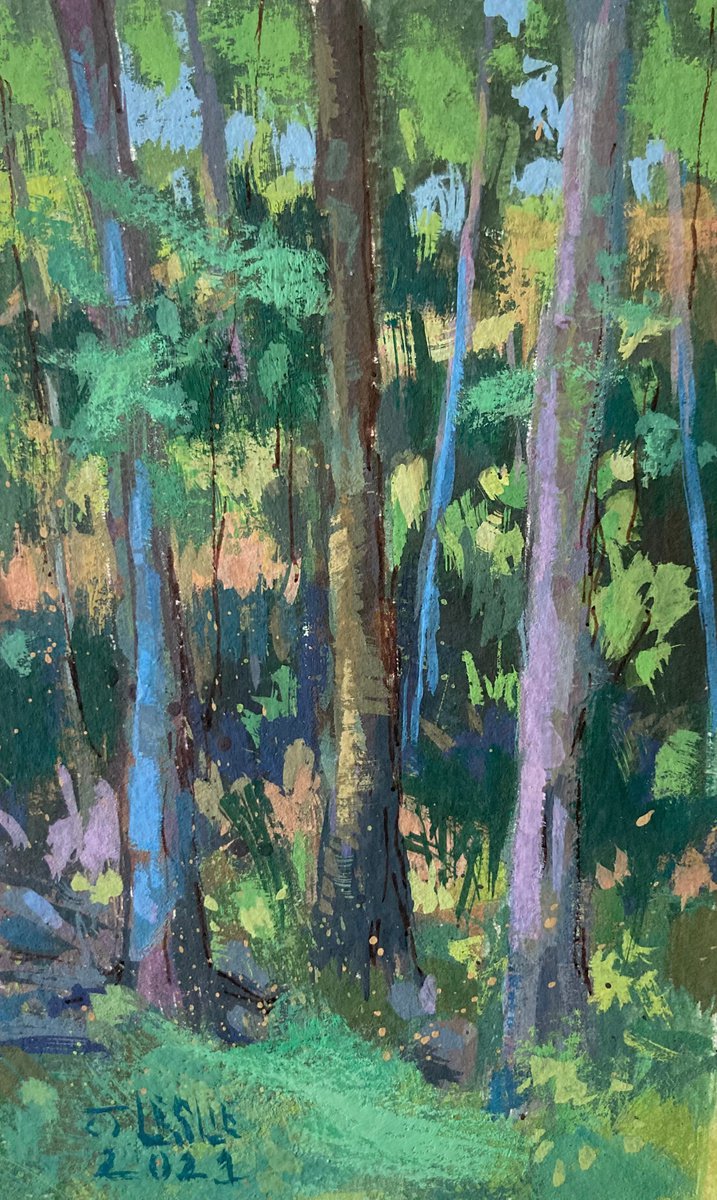 Impressionistic Painting , Woodland Trinity By Jimmy Leslie, 3 X 5, Artwork For Sale On Artfinder