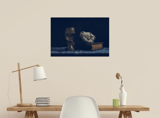 Glass, Book and Skull still life