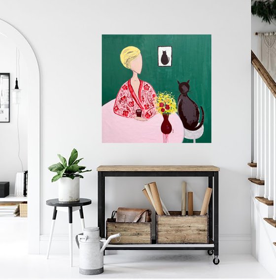 Woman with Cat Original Painting