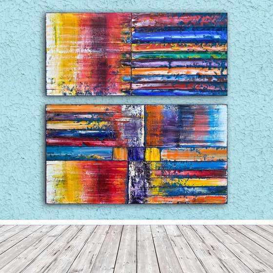 "I Want Candy" - Original PMS Large Oil Painting Diptych on Recycled Wooden Panels - 48 x 48 inches