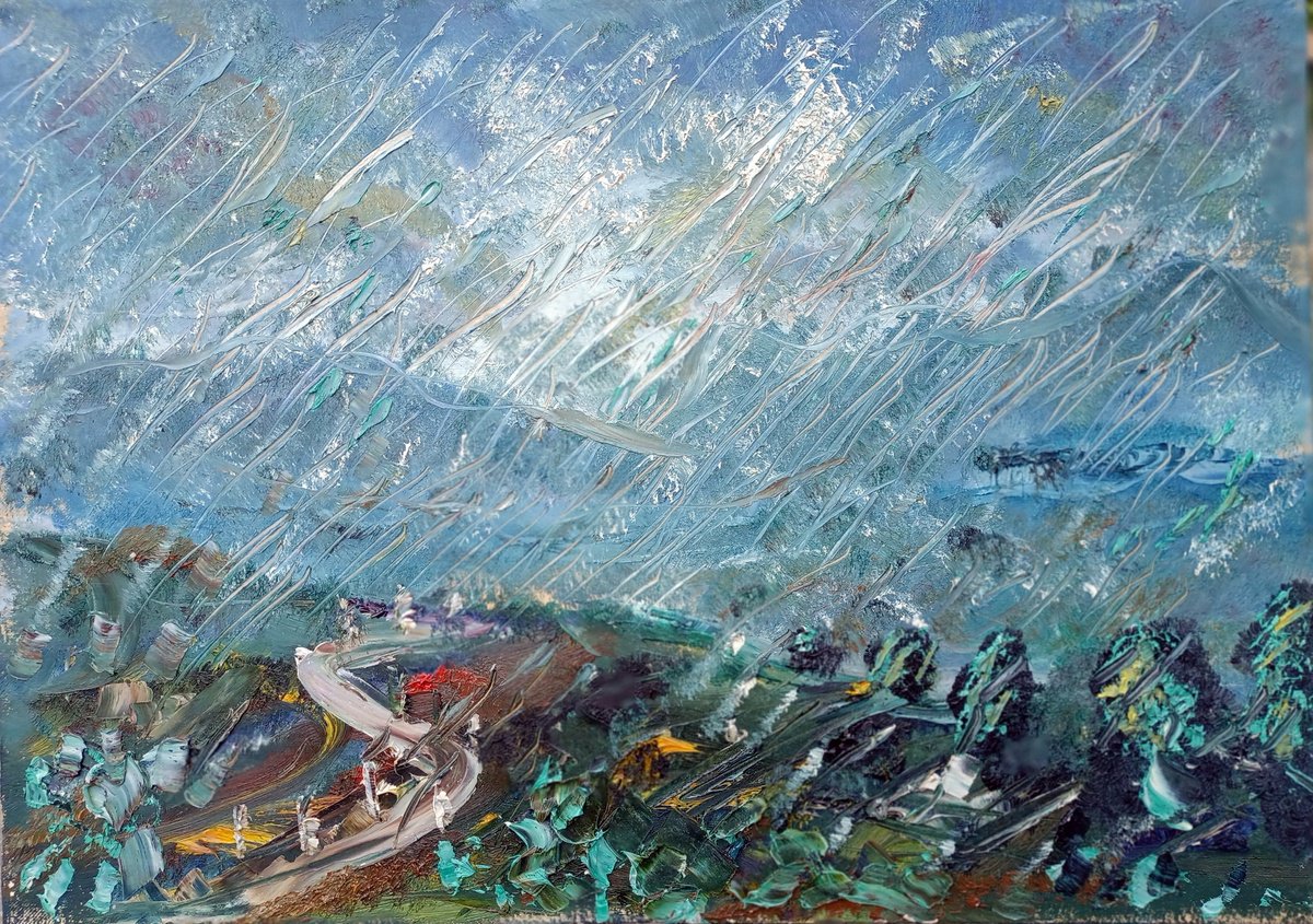 Impressionistic Abstract Oil Painting By Antonino Puliafico, 28 X 20, Piove, Original Artwork